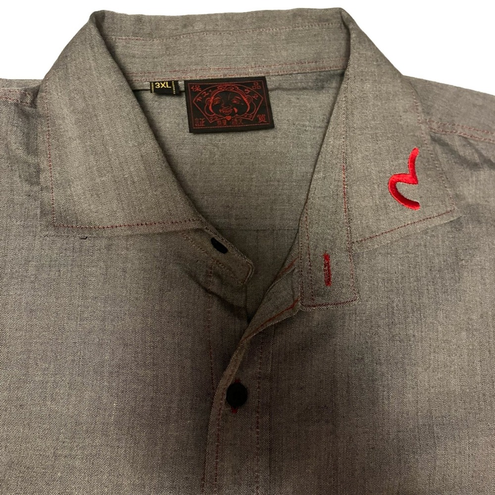 EVISU Mens 3XL Gray Godhead Seagull Embroidered SS Button Up Chambray Shirt